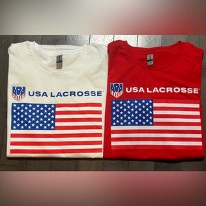 USA Lacrosse T Shirt Lot 2 Mens Large Red White American Flag Graphic NEW